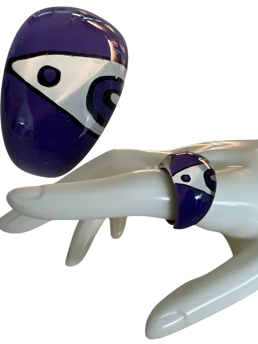 Purple White Acrylic Dome Ring with Abstract Accent 8.75